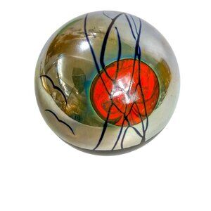 Correia Studios Red Sun & Birds Iridescent Art Glass Paperweight